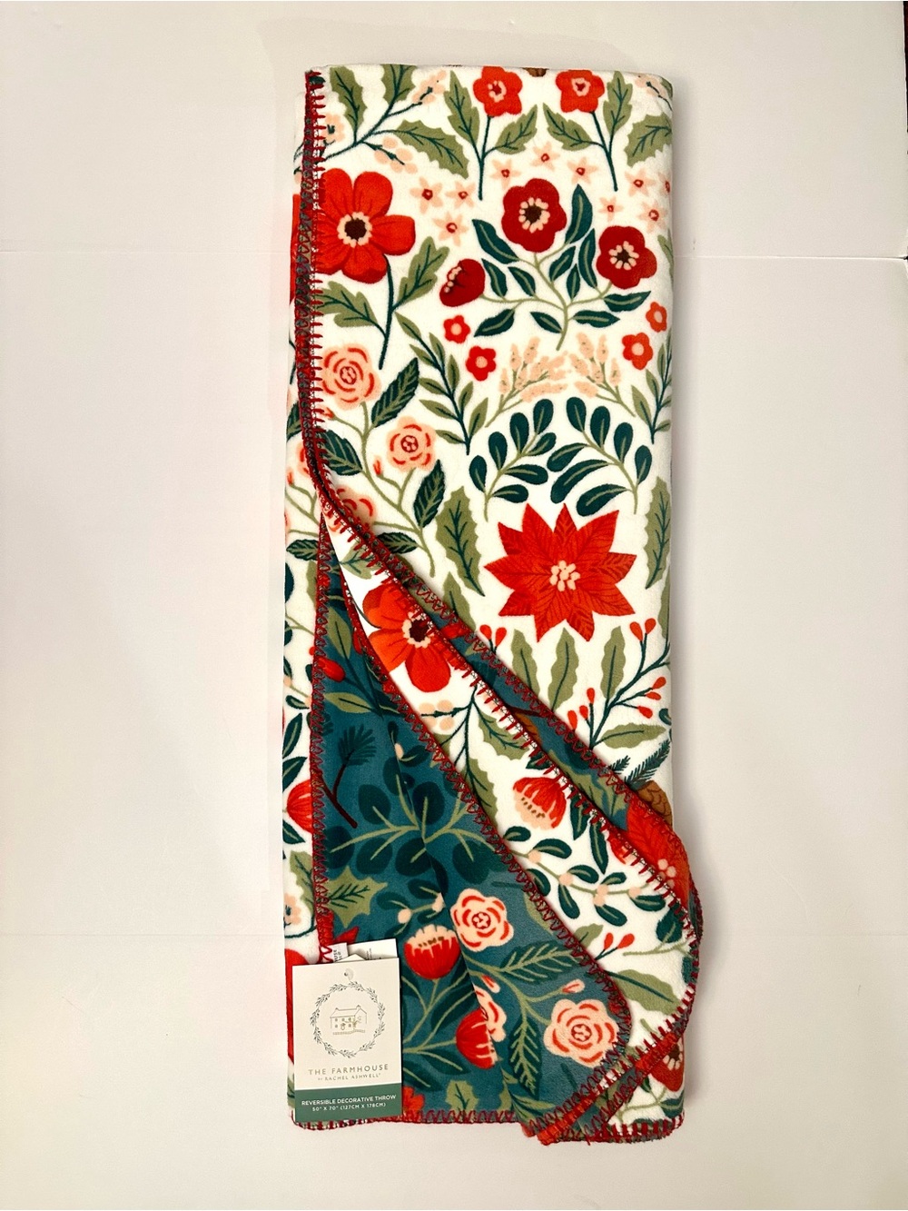 THE FARMHOUSE by Rachel Ashwell Floral Christmas Fleece Throw - Reversible